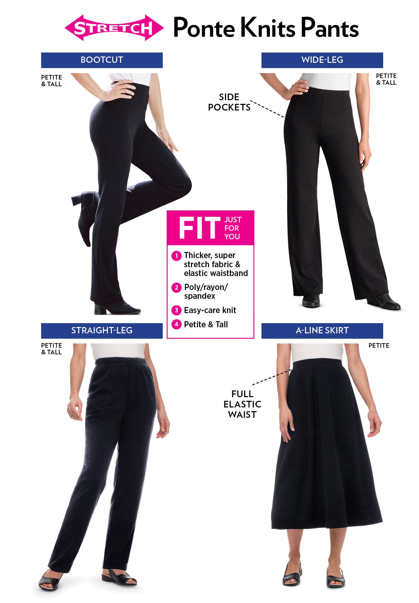 Wide leg ponte knit pants top