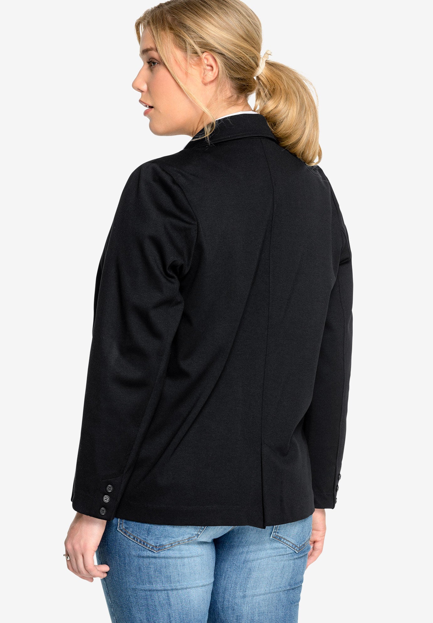 Ponte Knit Button-Front Blazer, , on-hover image number 1