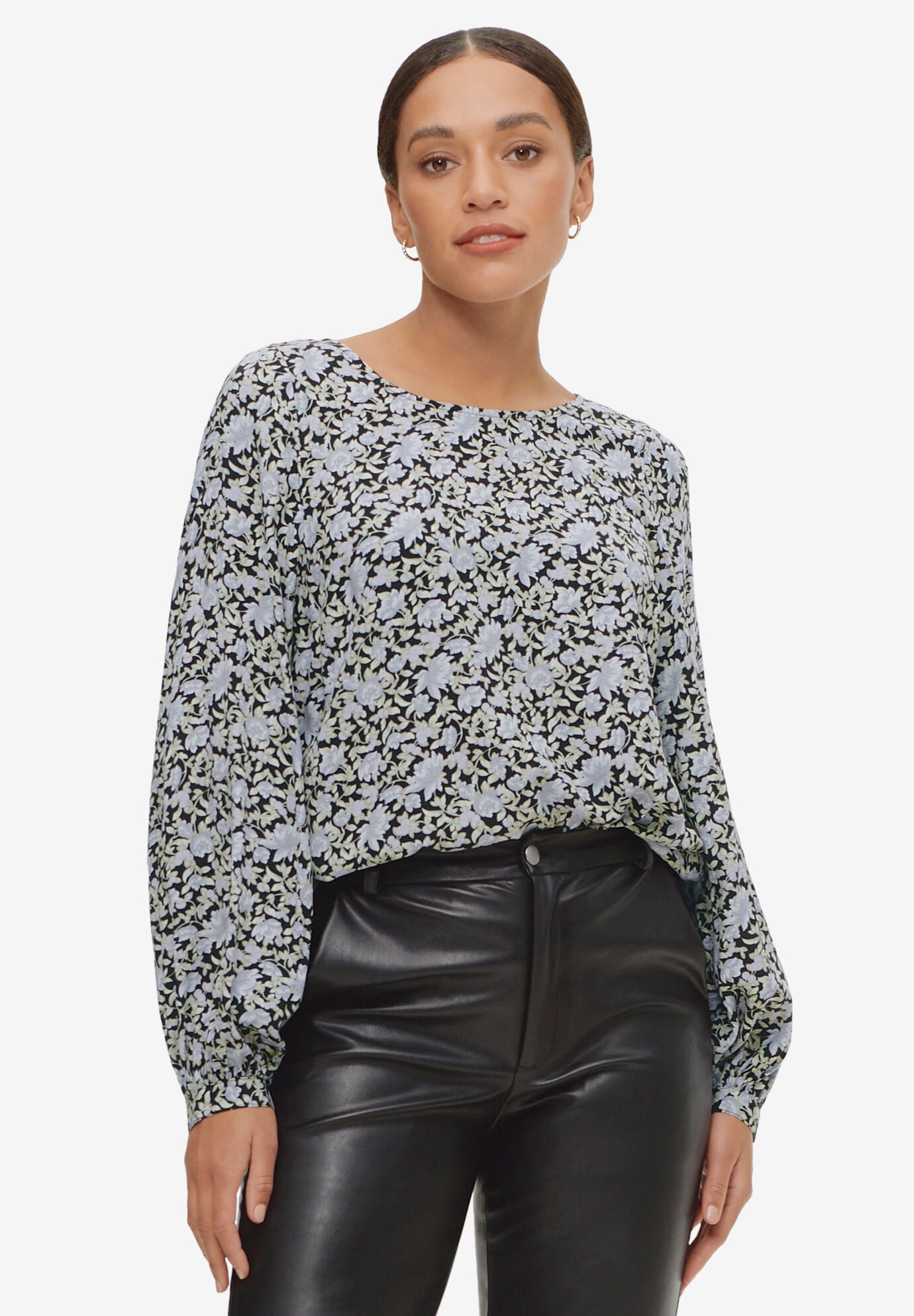 Blouse with Full Sleeves, BLUE FLORAL, hi-res image number 0