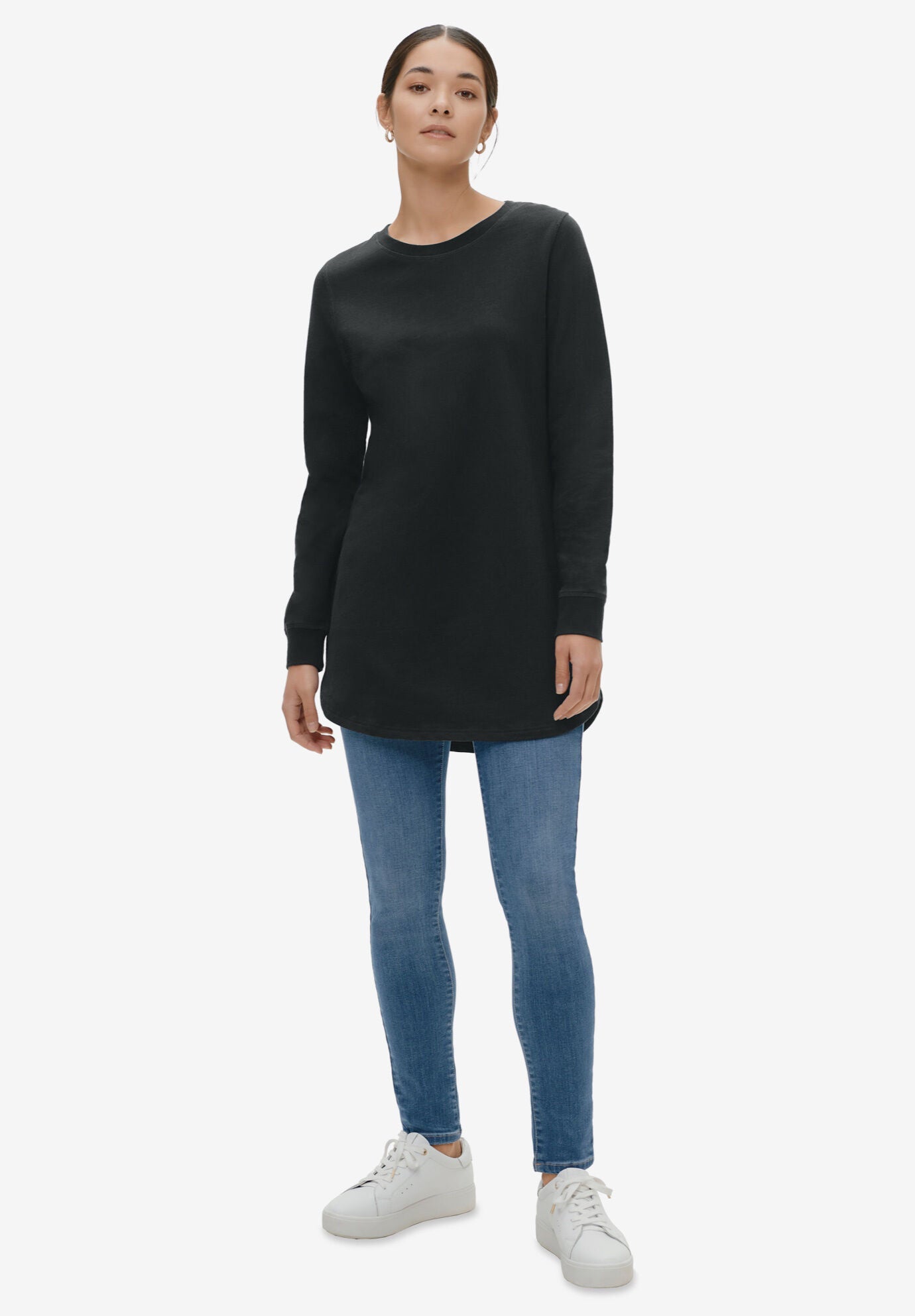 Sweatshirt Tunic with Shirttail Hem