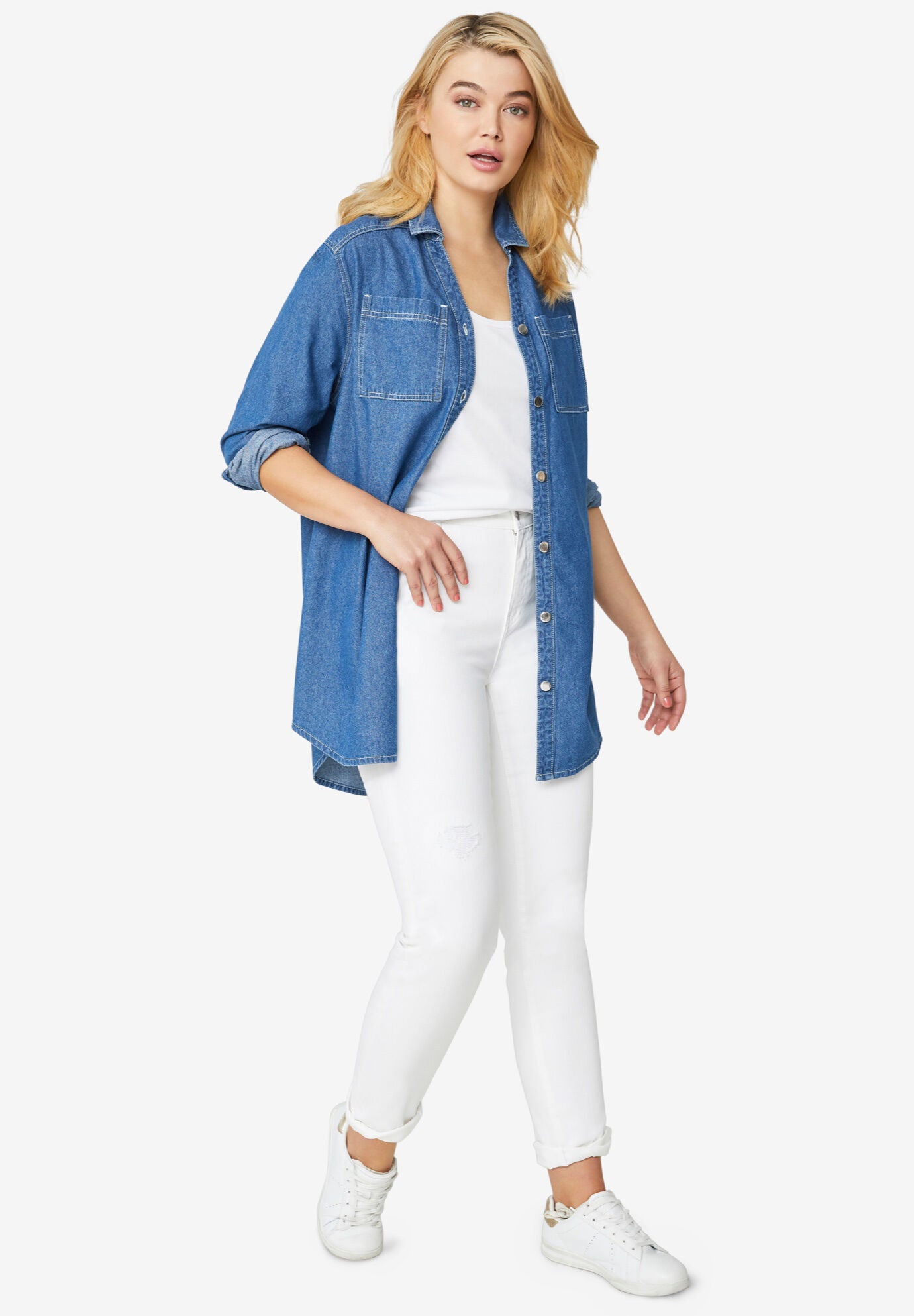 Denim Button-Front Tunic | ELOQUII