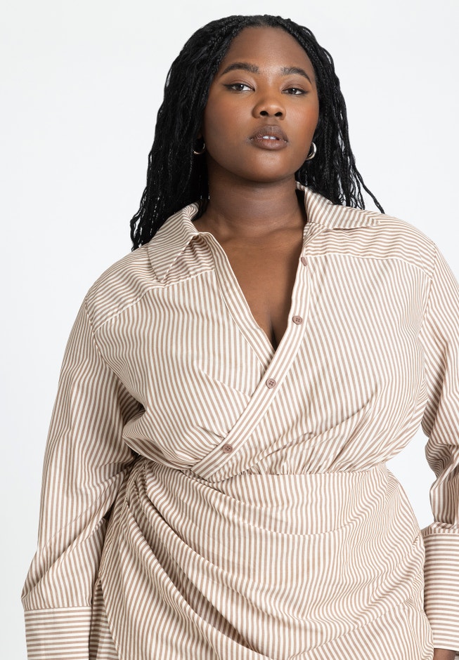 Asym Striped Shirt Dress image number null