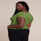 Shirred Mesh Top With Shoulder Flounces image number null