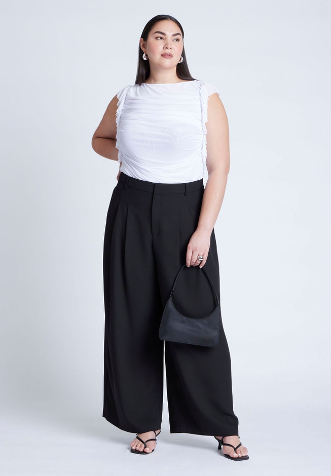 Shirred Mesh Top With Shoulder Flounces image number 4