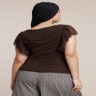 Shirred Mesh Top With Shoulder Flounces image number null