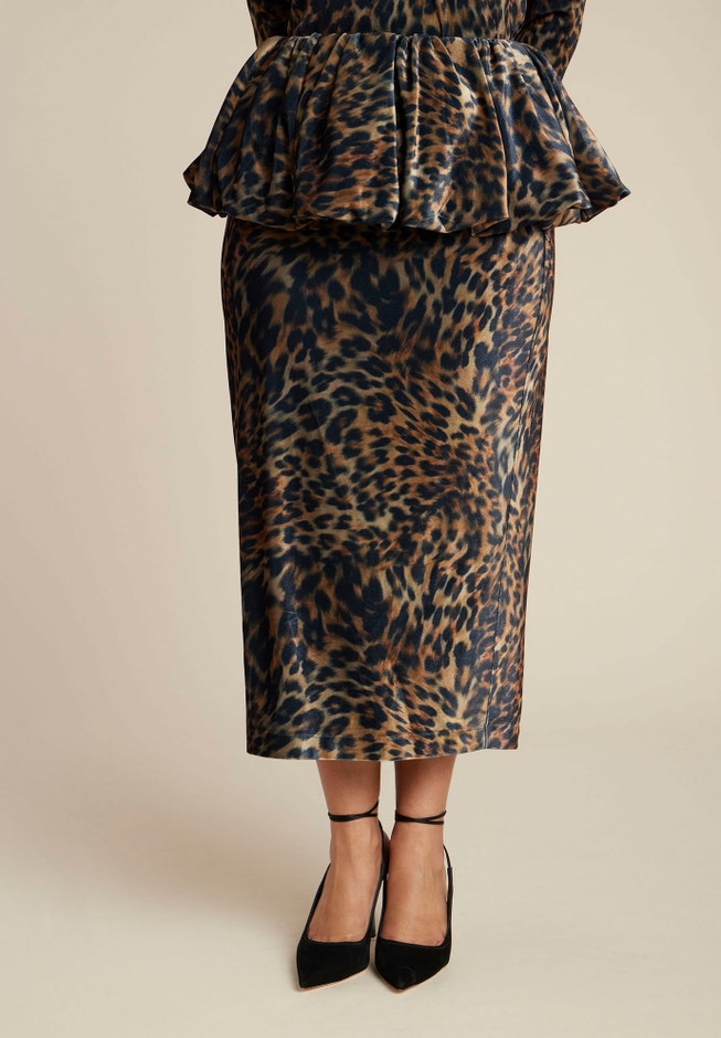 Leopard Velvet Bubble Peplum Skirt image number 1