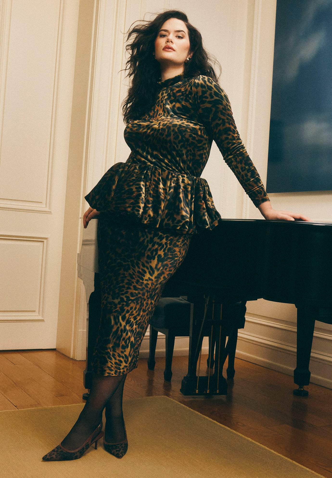 Leopard Velvet Bubble Peplum Skirt image number 0