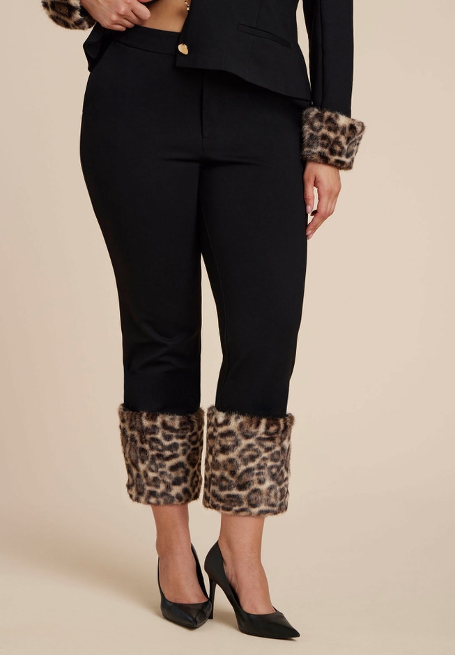 Leopard Faux Fur Trim Pant image number 1