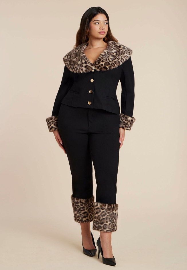 Leopard Faux Fur Trim Pant image number 0