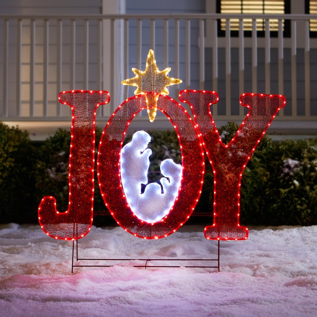45"H Pre-Lit "Joy" Sign with Holy Family image number null