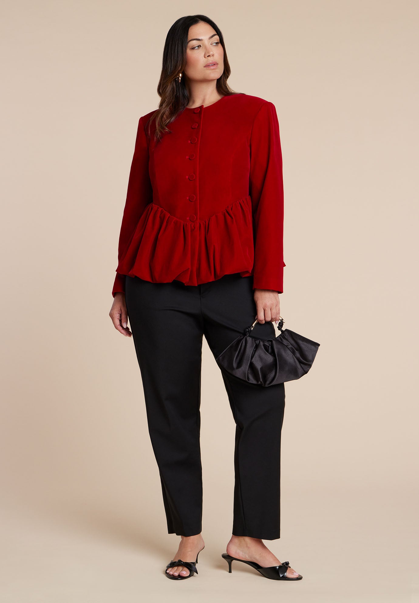 Velvet Peplum Bubble Hem Jacket image number 5