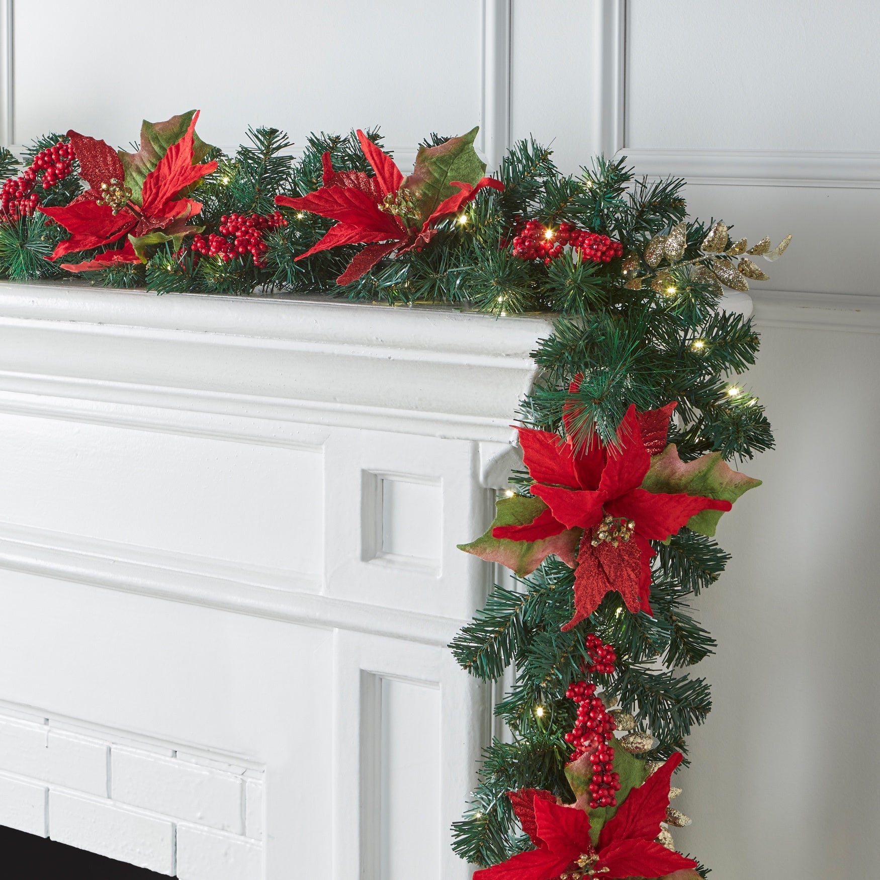 6' Pre-Lit Poinsettia Garland image number 3