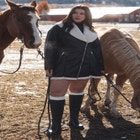 Hourglass Faux Leather Sherpa Jacket image number null