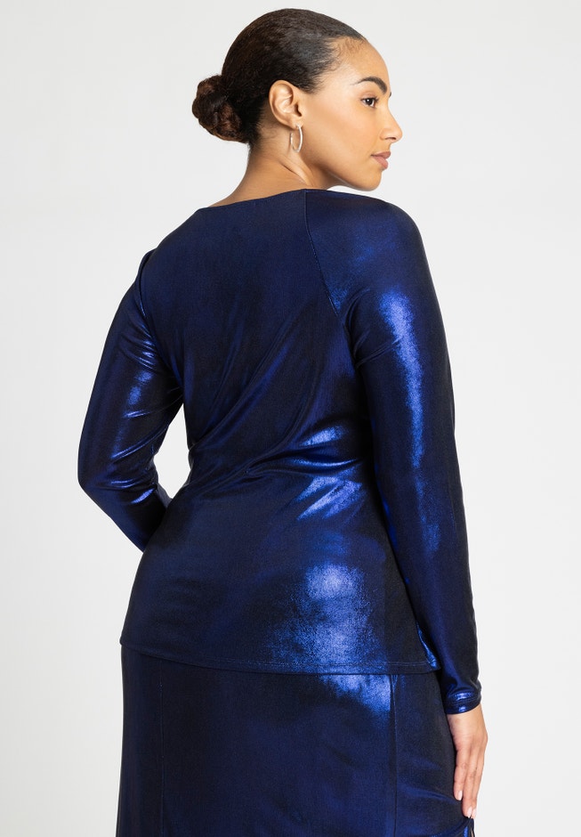 Shiny Asym Neckline Top image number 2