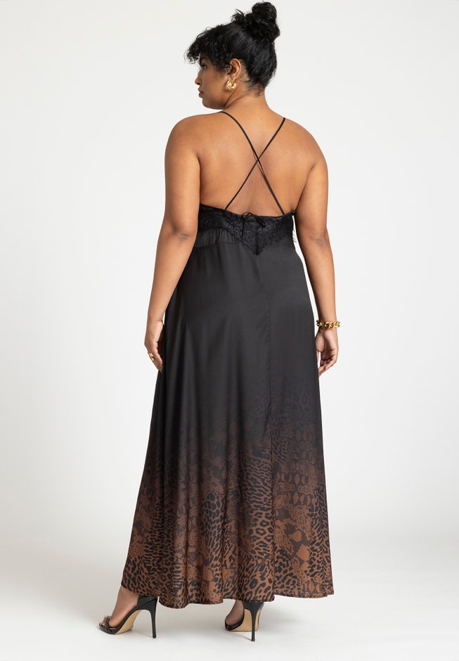 Lace Trim Leopard Ombre Slip Dress image number 1