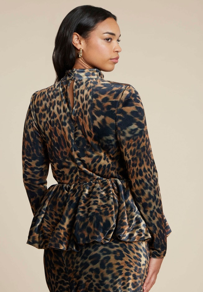 Leopard Velvet Turtleneck Top image number 1