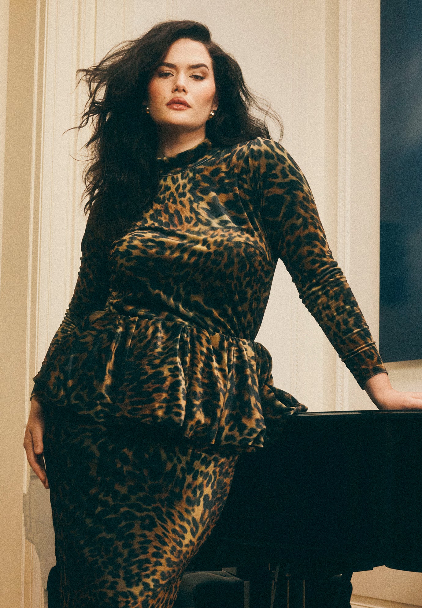 Leopard Velvet Turtleneck Top image number 0