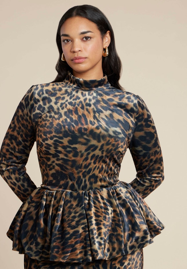 Leopard Velvet Turtleneck Top image number 0