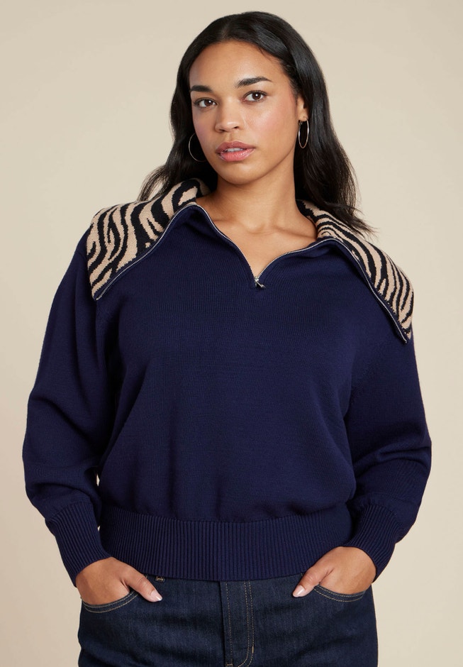Sweater With Animal Print Collar image number 0