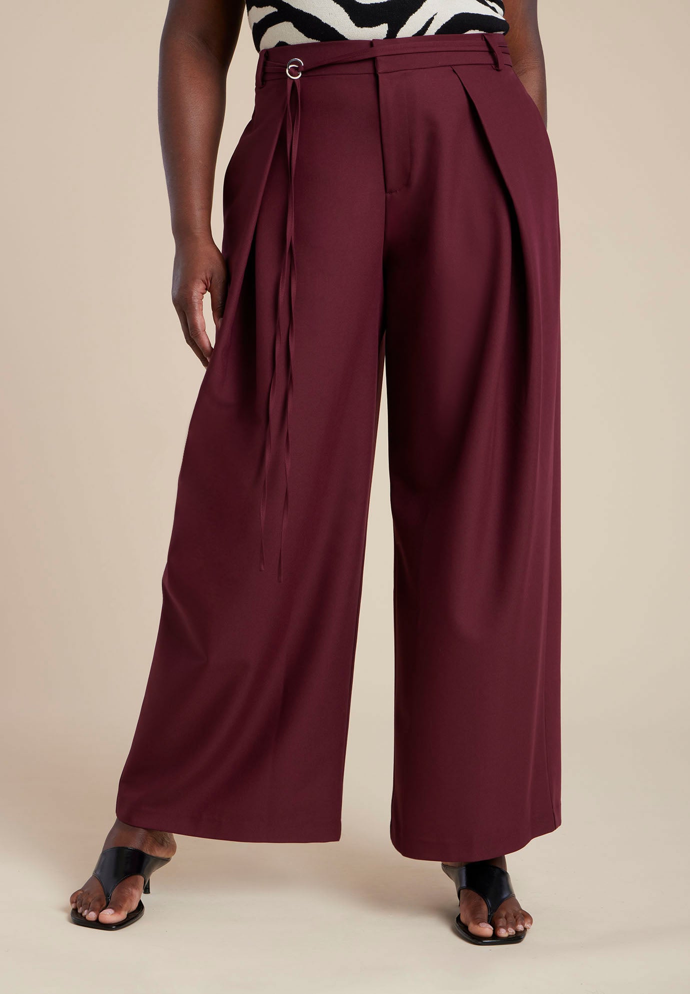 Pleat Detail Trouser With Long Belt | ELOQUII