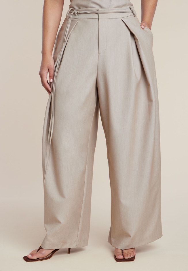 Pleat Detail Trouser With Long Belt image number 1