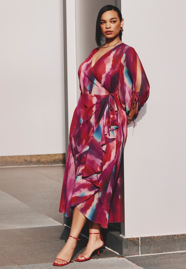 Flare Sleeve Wrap Dress image number 3
