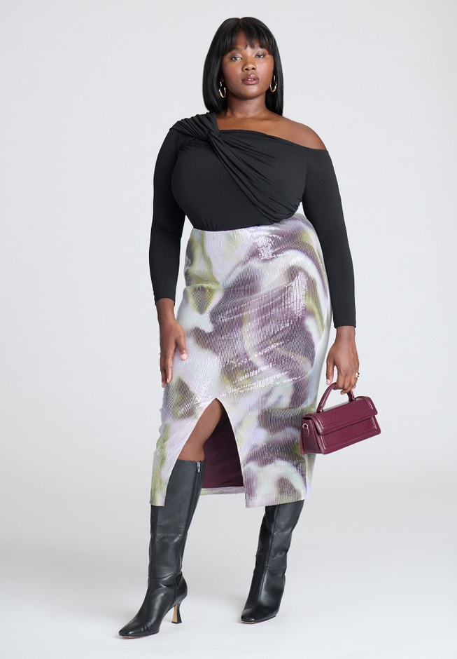 Printed Sequin Midi Skirt image number 1