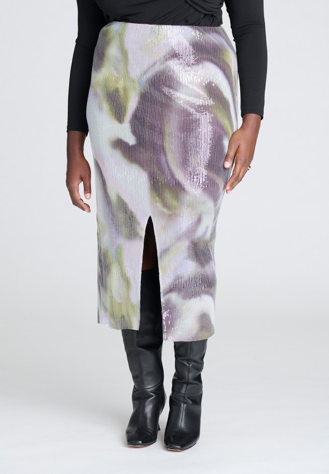 Printed Sequin Midi Skirt image number 2
