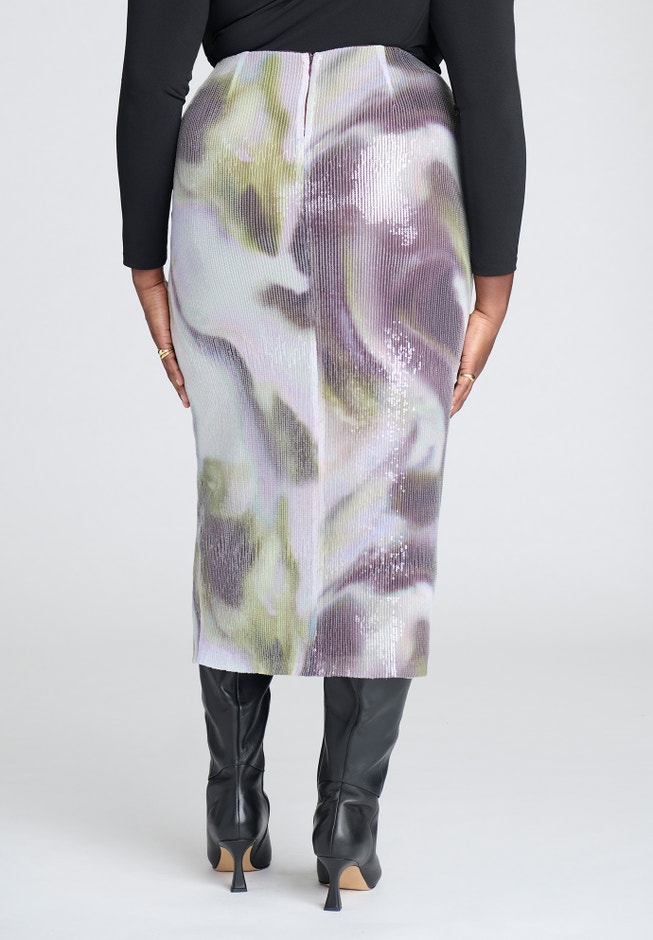 Printed Sequin Midi Skirt image number 3