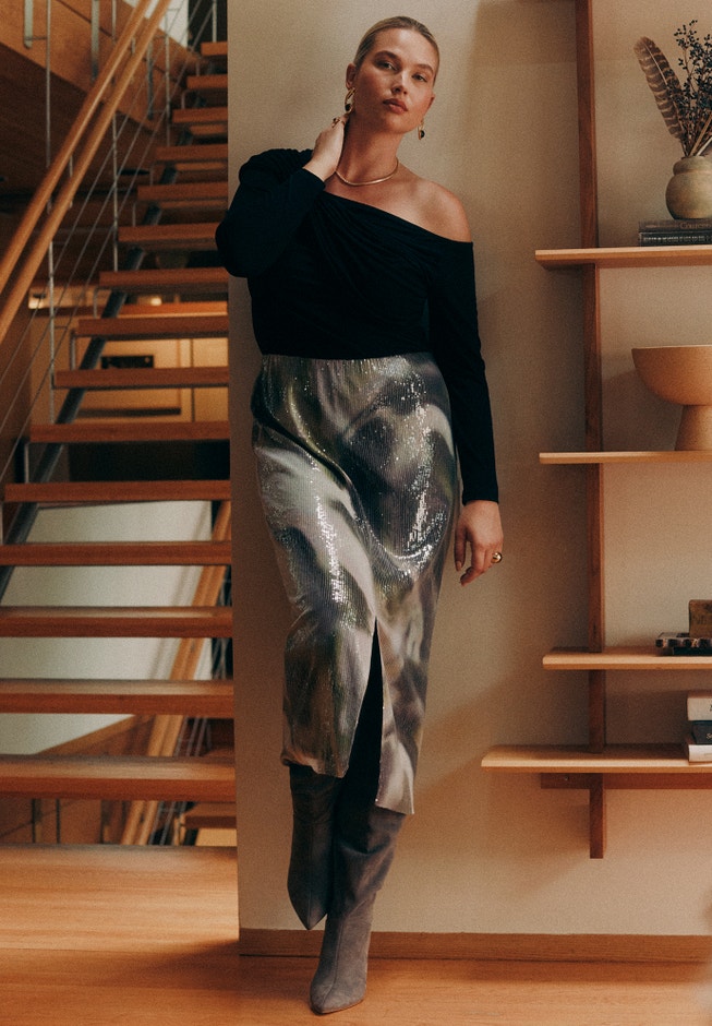 Printed Sequin Midi Skirt image number 0
