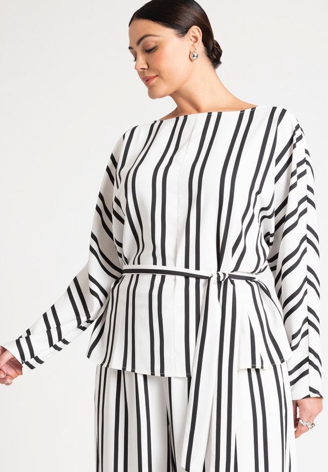 Waist Tie Striped Top image number 0