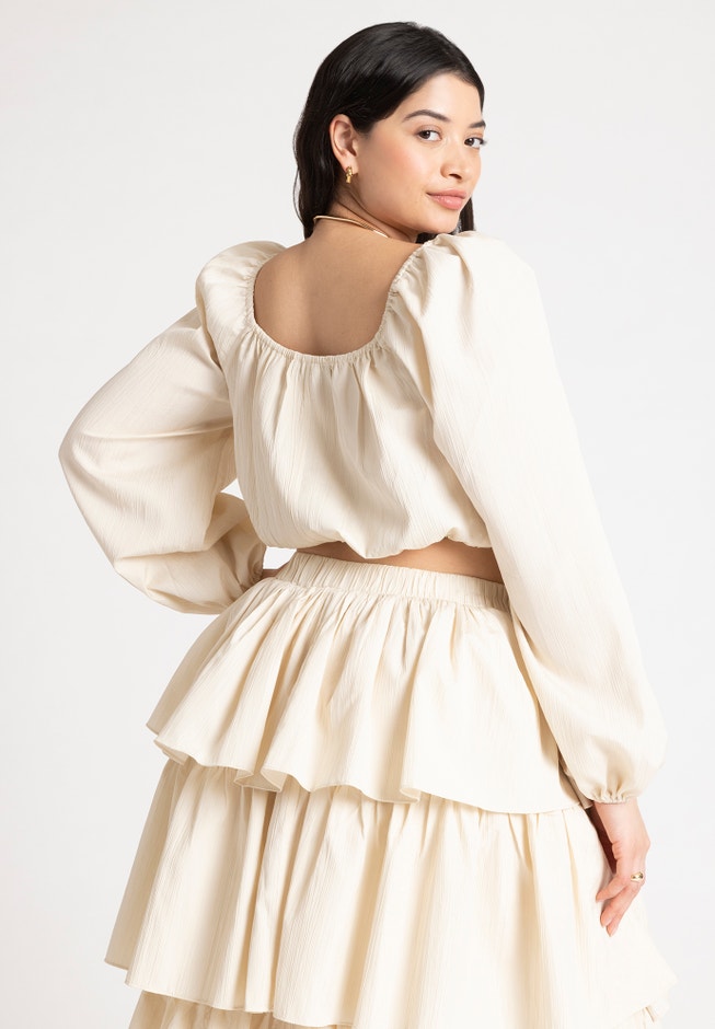 Shirred Body Puff Sleeve Top image number 1