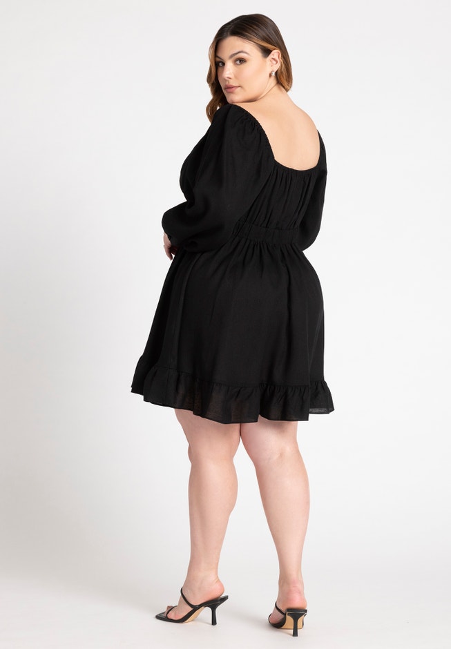 Puff Sleeve Linen Mini Dress image number 1