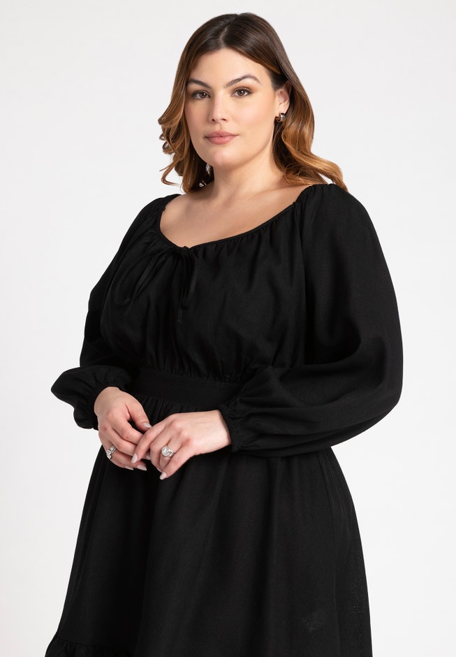 Puff Sleeve Linen Mini Dress image number 2