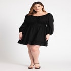 Puff Sleeve Linen Mini Dress image number null