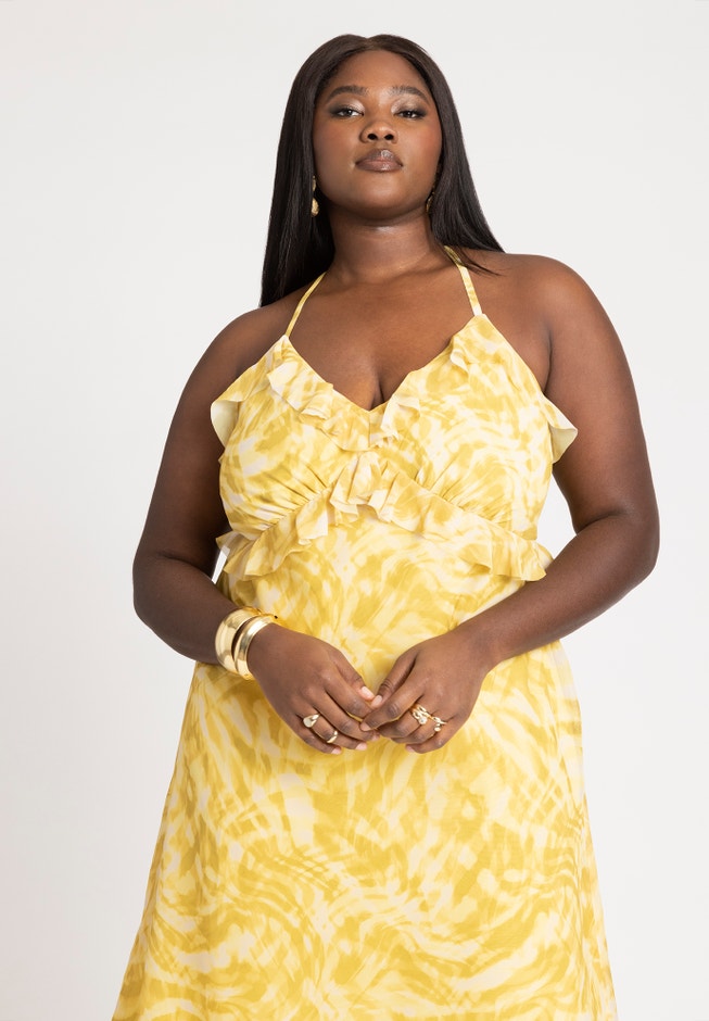 Gold Chiffon Maxi Dress image number null