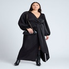 Satin Puff Sleeve Pleated Dress image number null