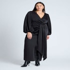 Satin Puff Sleeve Pleated Dress image number null