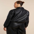 Basket Weave Faux Leather Bomber Jacket image number null