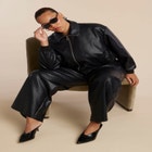 Basket Weave Faux Leather Bomber Jacket image number null