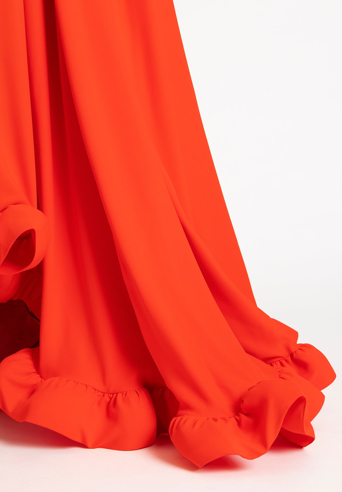 Dramatic Ruffle Gown Asymmetrical Neckline Dress, Bright