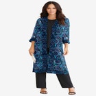 Plus-Size 3/4 Sleeve 3 Piece ITY Printed Duster Pant Set image number null