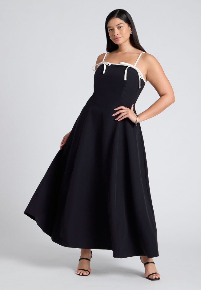 Bow Straps Maxi Flare Dress image number null