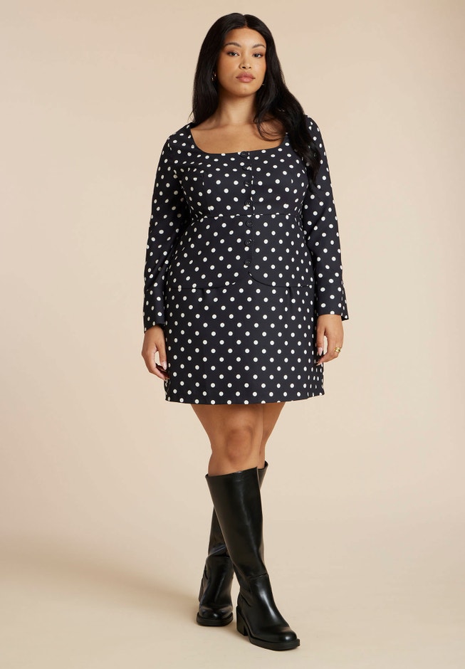Square Neck Long Sleeve Printed Mini Dress image number 0