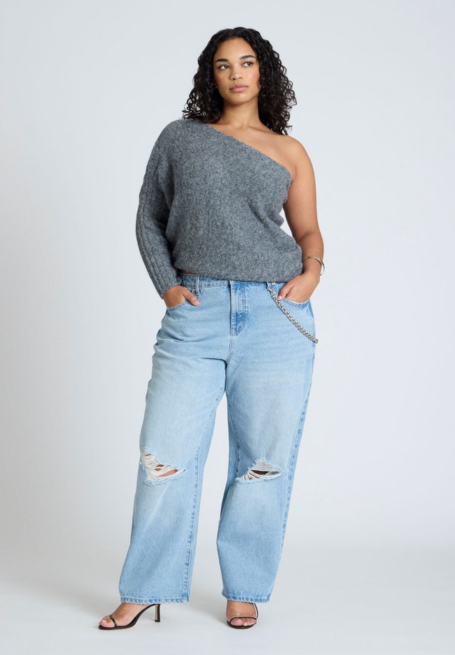 Fuzzy One Shoulder Sweater image number null