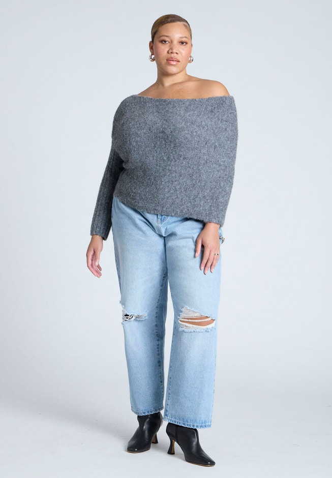 Fuzzy One Shoulder Sweater ELOQUII