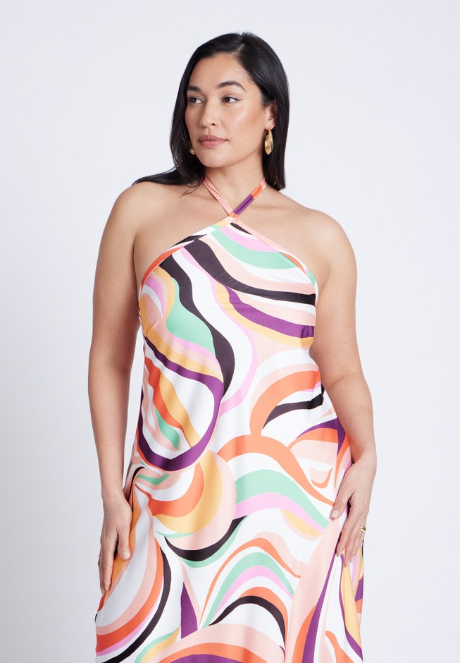 Tie Neck Printed Maxi Dress image number 2
