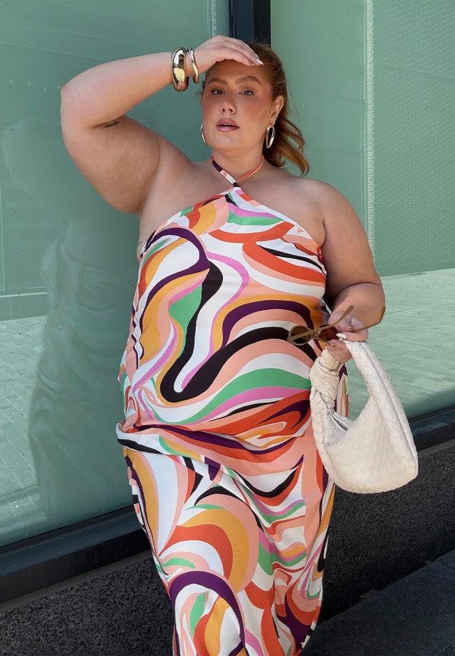 Tie Neck Printed Maxi Dress image number null