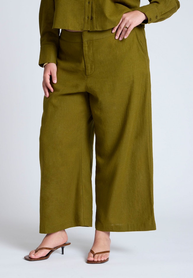 Linen Wide Leg Crop Pant image number null