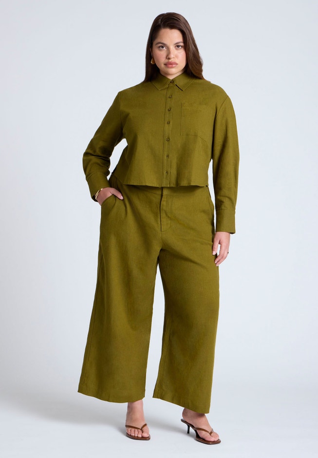 Linen Wide Leg Crop Pant image number null